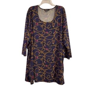 Ulla Popken Women's Blue & Gold Tunic Top 6X (36/38)